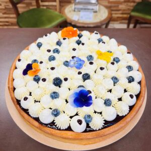 Tarte aux myrtilles et ganache vanille / chocolat blanc